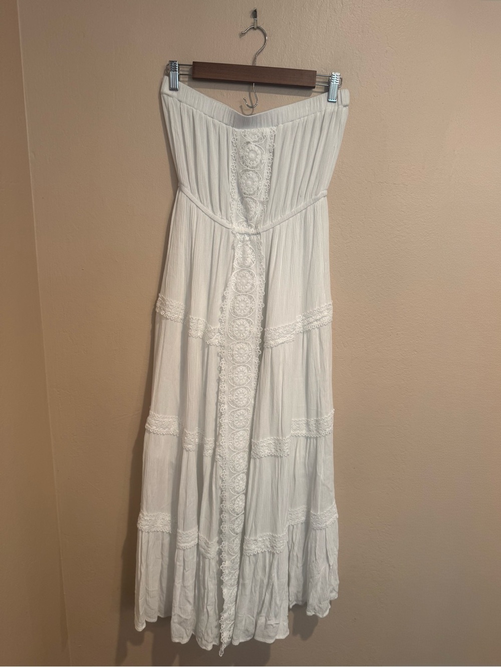 Justify Boho White Strapless Lace Maxi Dress